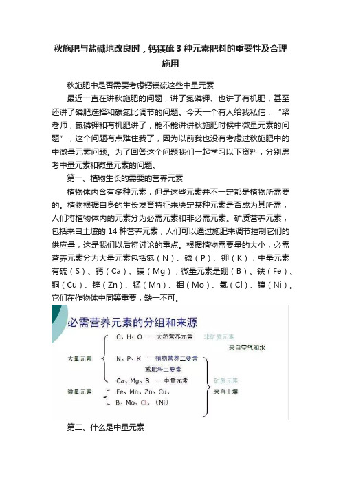 秋施肥与盐碱地改良时，钙镁硫3种元素肥料的重要性及合理施用