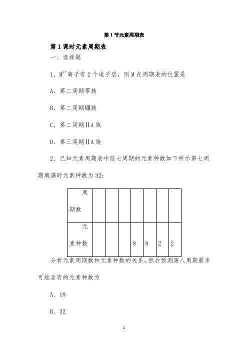 《元素周期表》拔高练习1