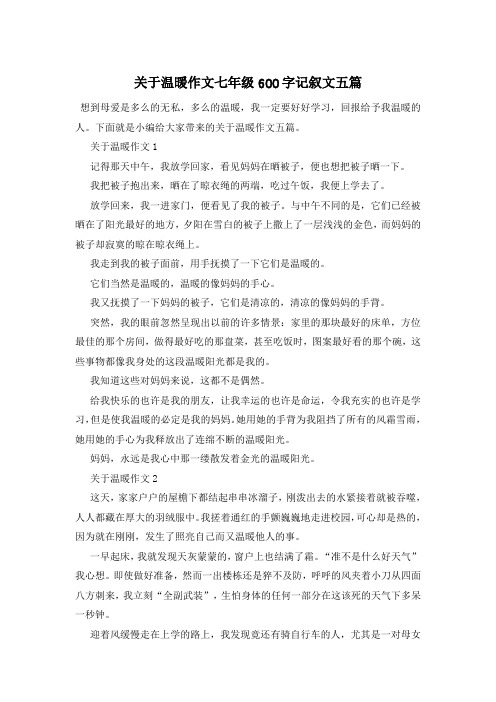 关于温暖作文七年级600字记叙文五篇