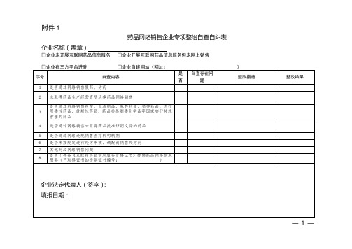 南京市药品网络销售企业专项整治自查自纠表