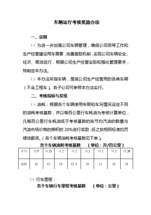 车辆运行考核奖励办法