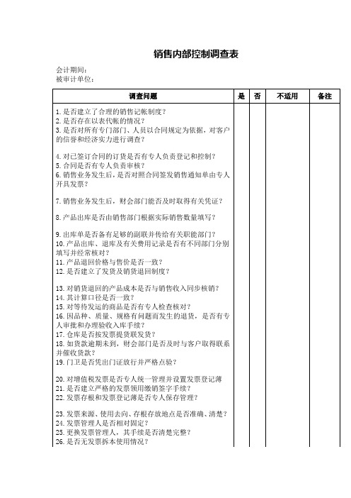 销售内部控制调查表