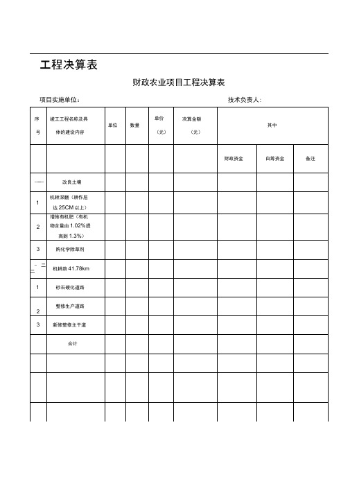 农业综合开发项目工程决算表