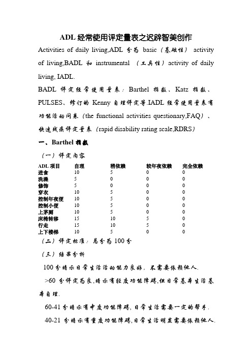 ADL常用评定量表