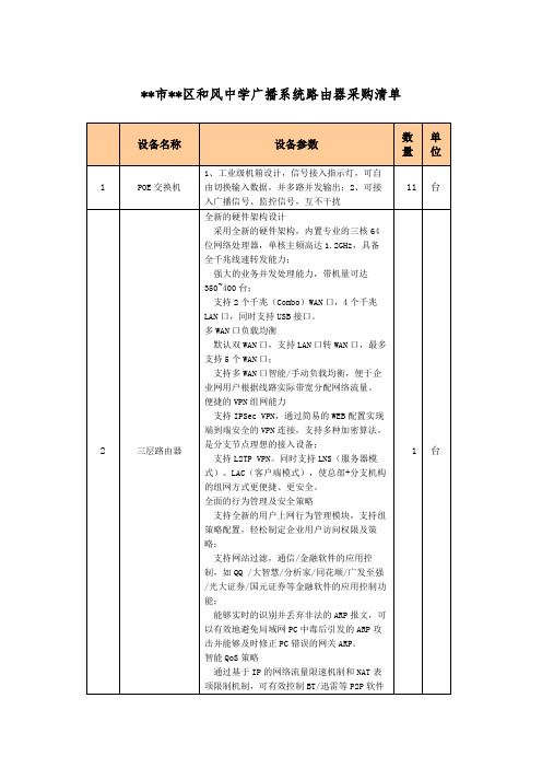 珠海市斗门区和风中学广播系统路由器采购清单【模板】
