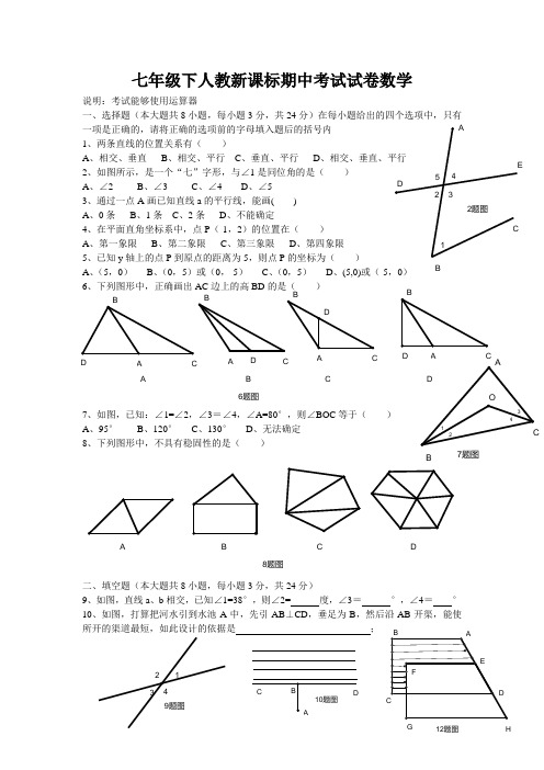 七年级下人教新课标期中考试试卷数学