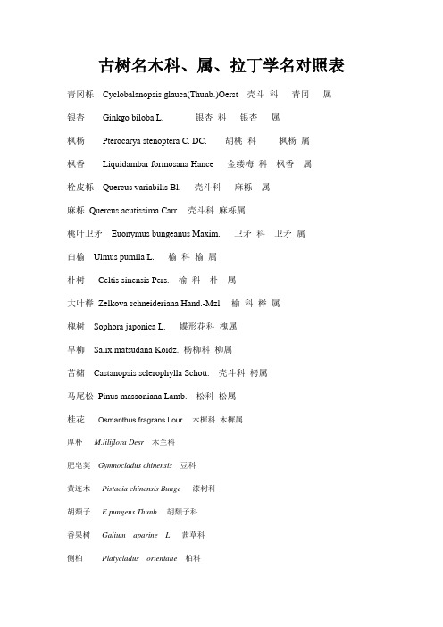 古树名木科科属拉丁学名