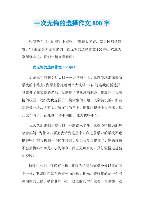 一次无悔的选择作文800字