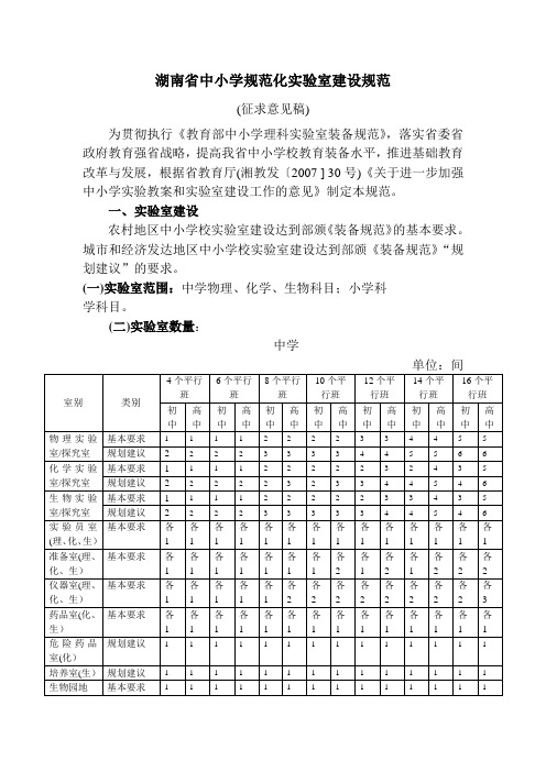 湖南省中小学标准化实验室建设标准概