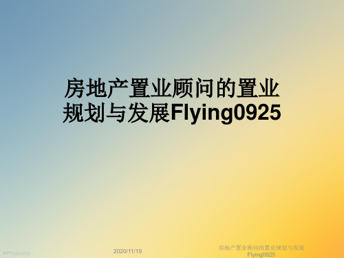 房地产置业顾问的置业规划与发展Flying0925