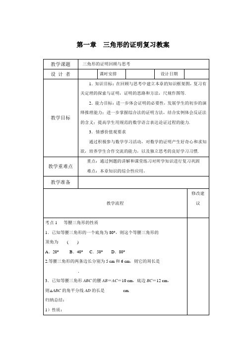 初中数学三角形的证明复习教案