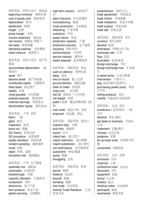 商务英语词汇分类方便背诵版