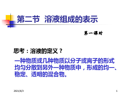 沪教版九年级化学第二节-溶液组成的表示1PPT优秀课件