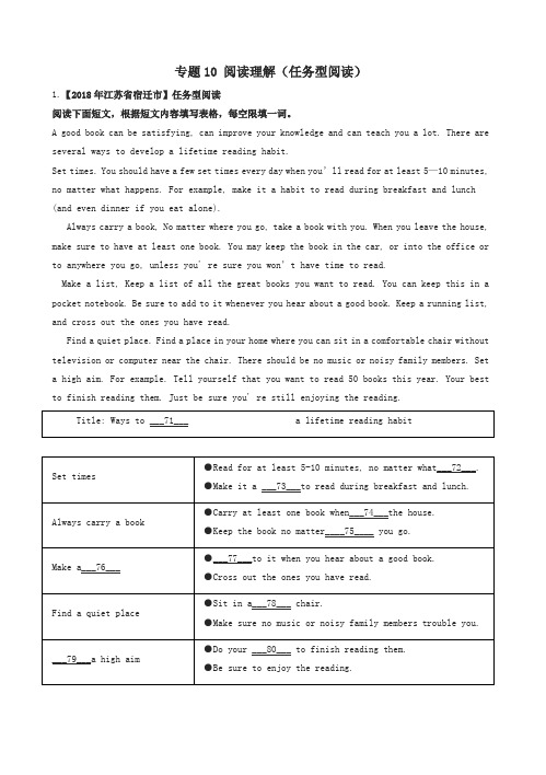 2018年中考英语试题分项版解析10阅读理解任务型阅读含解析