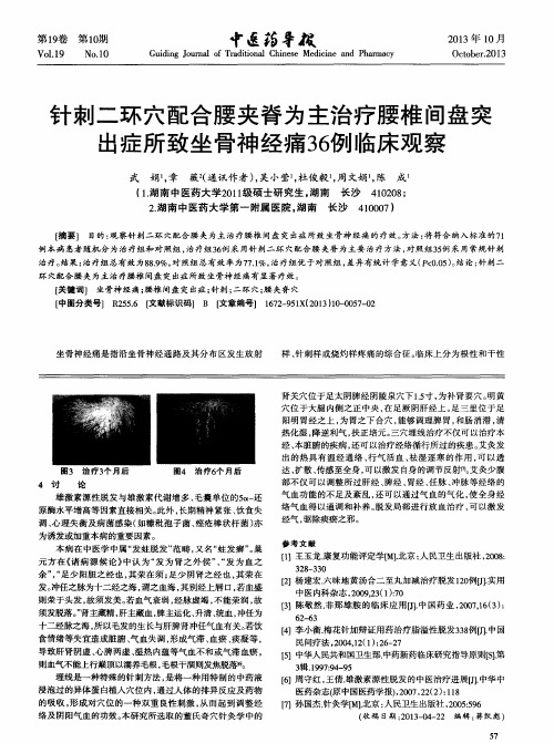 针刺二环穴配合腰夹脊为主治疗腰椎间盘突出症所致坐骨神经痛36例临床观察