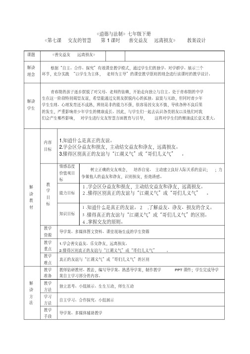 新教科版七年级道德与法治下册《三单元友谊的天空第七课交友的智慧》教案_16