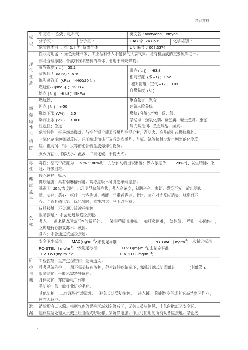 乙炔的理化性质及危险特性表