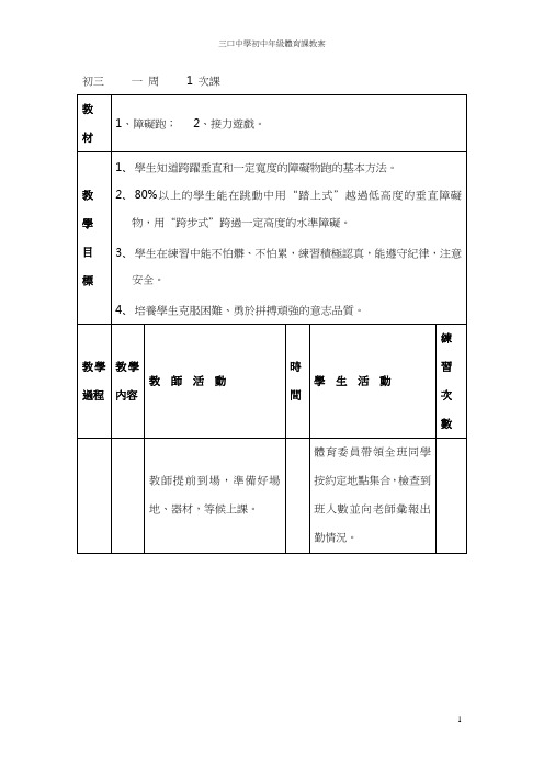 初中九年级全套体育教案(共36课)