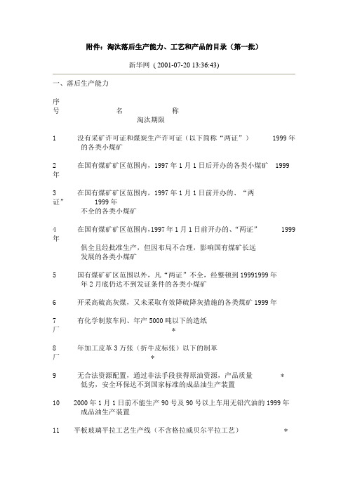 淘汰工艺设备目录共三批