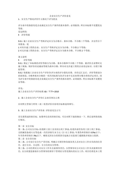 企业安全生产评价意见安全生产