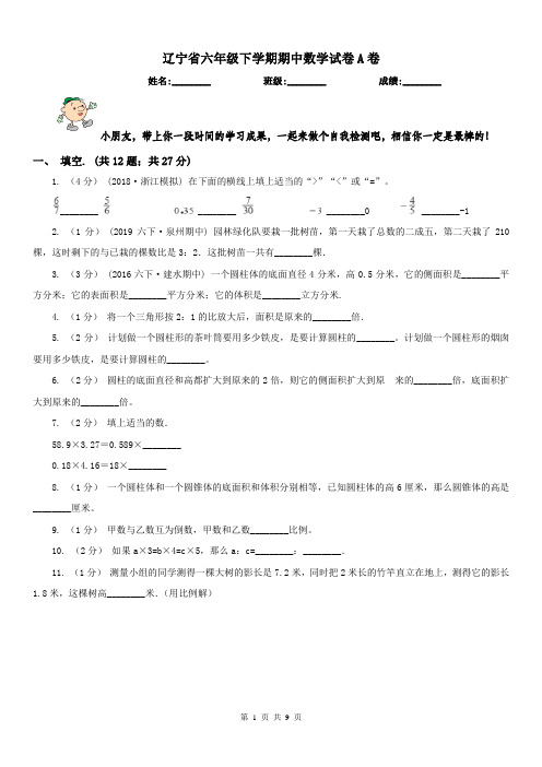 辽宁省六年级下学期期中数学试卷A卷(模拟)