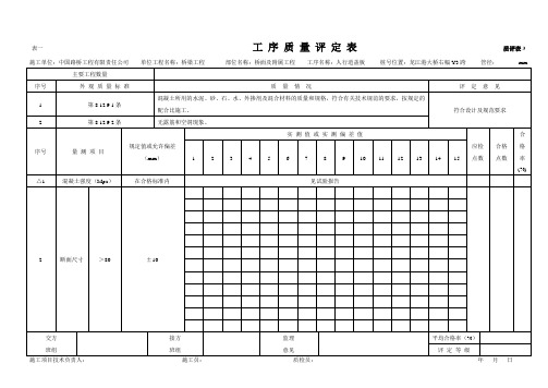 人行道盖板 工 序 质 量 评 定 表