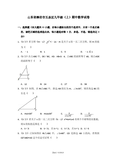 山东省潍坊市五县区九年级(上)期中数学试卷