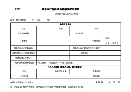 基本医疗保险关系转移接续申请表