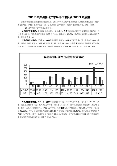 2012年郑州房地产市场运行情况及2013年展望