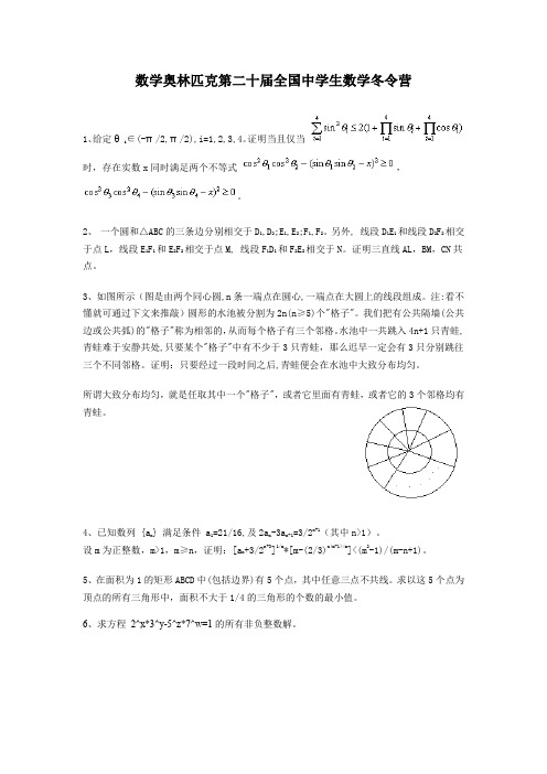 数学奥林匹克第二十届全国中学生数学冬令营