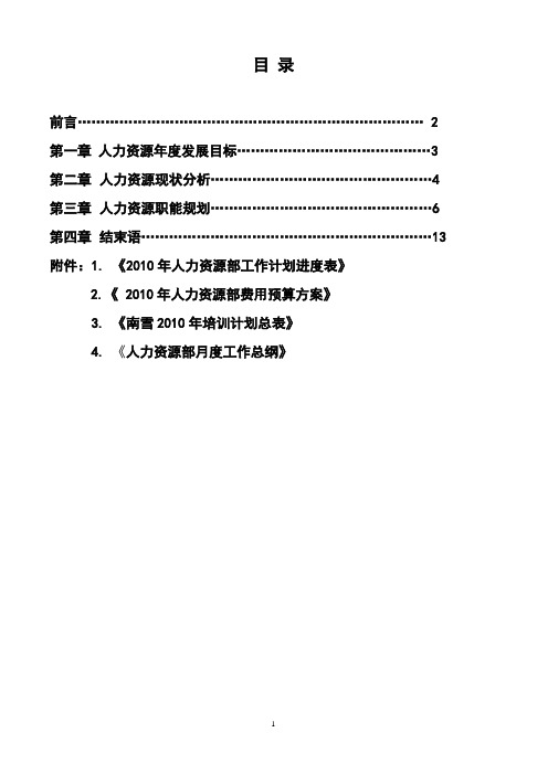 2010年南雪人力资源部规划