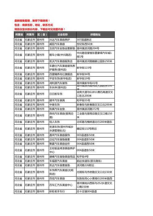 新版河北省石家庄市晋州市汽车装潢企业公司商家户名录单联系方式地址大全69家