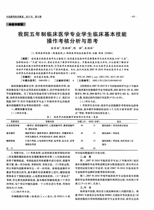 我院五年制临床医学专业学生临床基本技能操作考核分析与思考