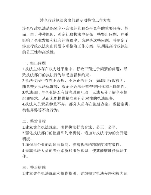 涉企行政执法突出问题专项整治工作方案