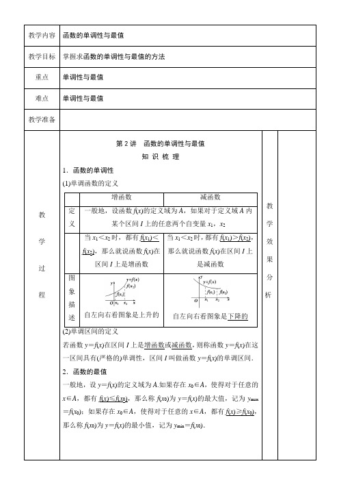 高中 函数的单调性与最值知识点+例题+练习 含答案