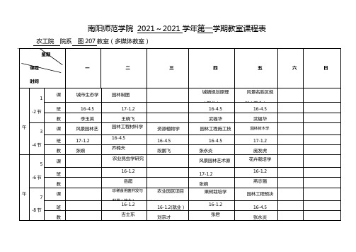 南阳师范学院2021学年第一学期教室课程表