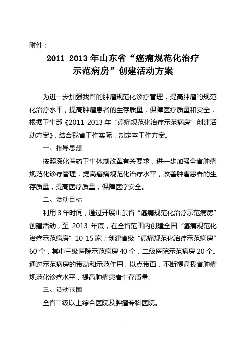 2011-2013年山东省“癌痛规范化治疗示范病房创建工作方案