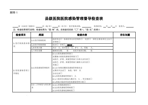 基层医院医院感染管理专项督导检查表