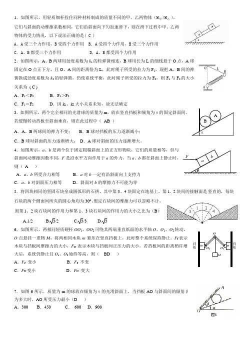 高一期末复习静力学精选练习题(有答案)