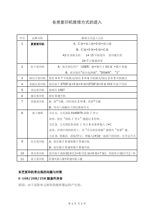 各类复印机维修模式键操作和常见故障处理方法