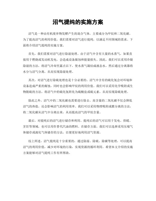 沼气提纯的实施方案