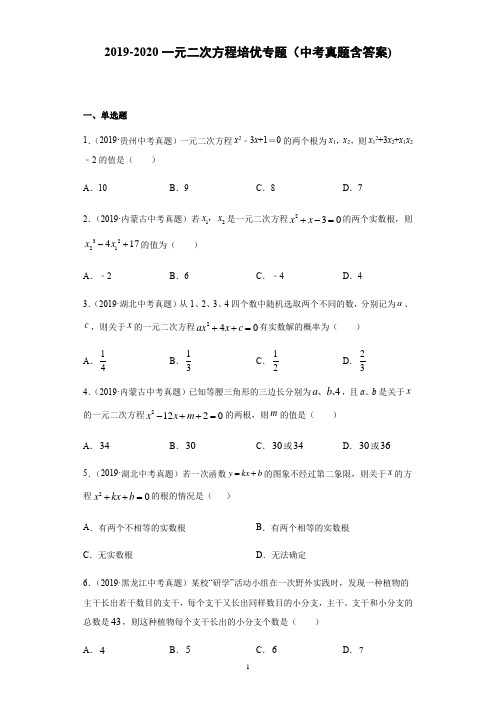 一元二次方程拔高专题(2019中考真题)(含答案)