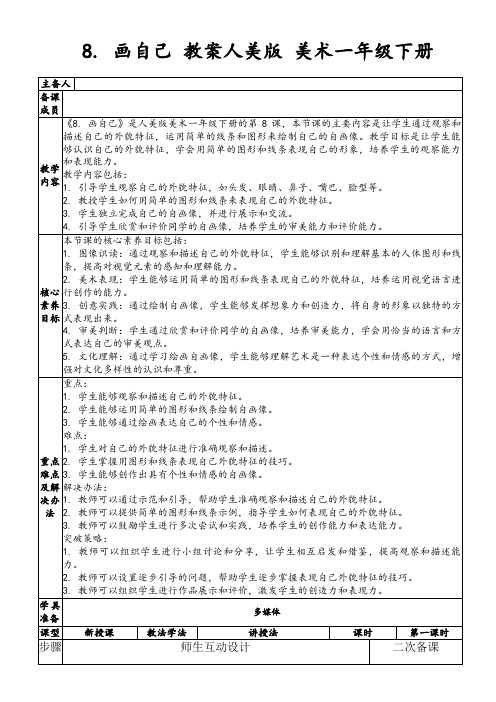 8.画自己教案人美版美术一年级下册