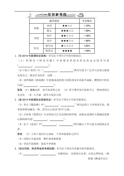 高考语文(全国通用)配套(课件+练习)：专题12名句名篇(4份)1年创新导向专题12名句名篇