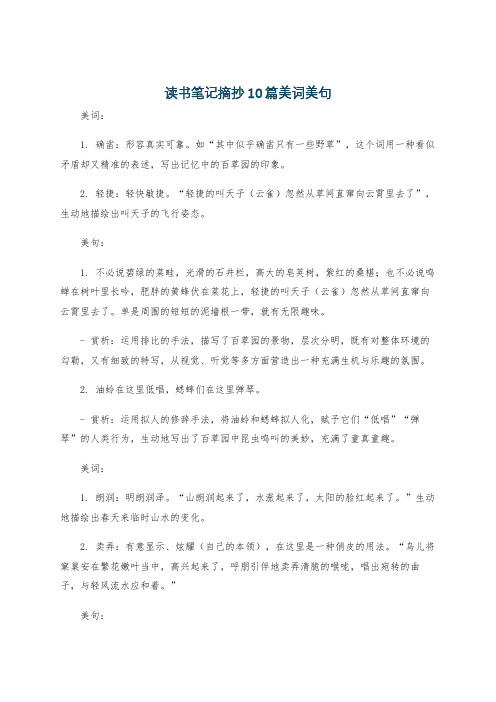 读书笔记摘抄10篇美词美句