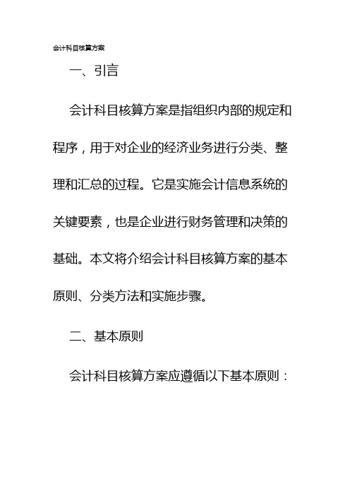 会计科目核算方案