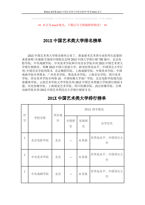 【2018最新】201X中国艺术类大学排名榜单-优秀word范文 (6页)