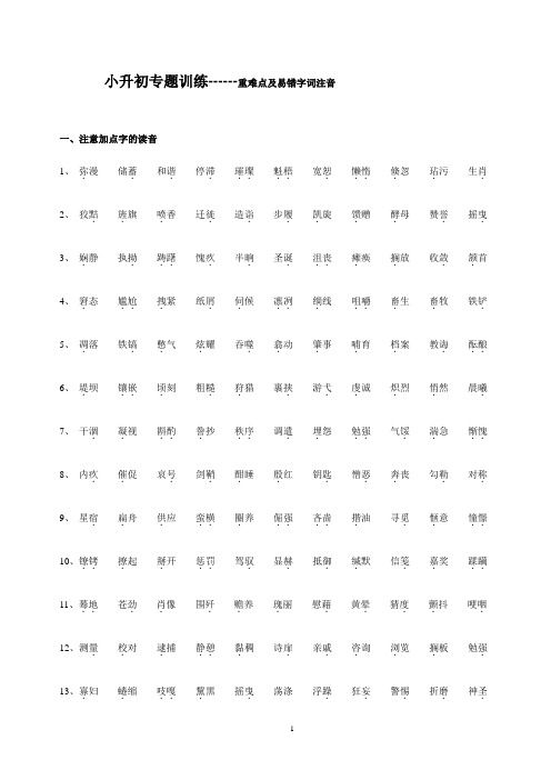 小升初语文专项训练：注音重难点及易错字词(12页)