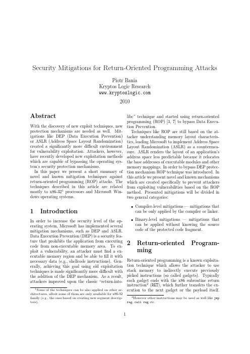 Security Mitigations for ROP Attacks