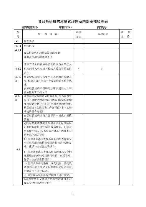 食品实验室资质认证内部审核检查表(新)